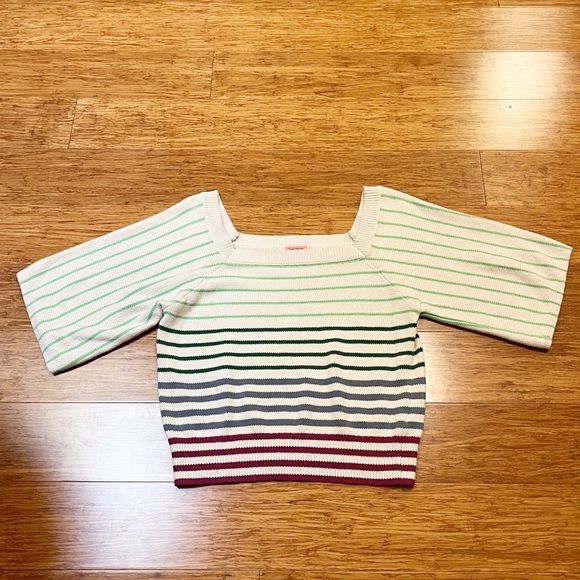 Kate Spade New York Striped Square Neck Crop Sweater Raglan Sleeve. Size XL - Picture 11 of 16